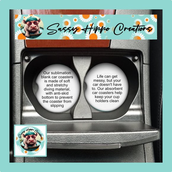 Car Coasters Boston Terrier Puppy Butterflies Flowers Set of 2 Neoprene Absorb - Picture 2 of 5